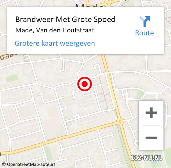 Locatie op kaart van de 112 melding: Brandweer Met Grote Spoed Naar Made, Van den Houtstraat op 1 november 2021 11:22