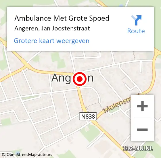 Locatie op kaart van de 112 melding: Ambulance Met Grote Spoed Naar Angeren, Jan Joostenstraat op 1 november 2021 11:38