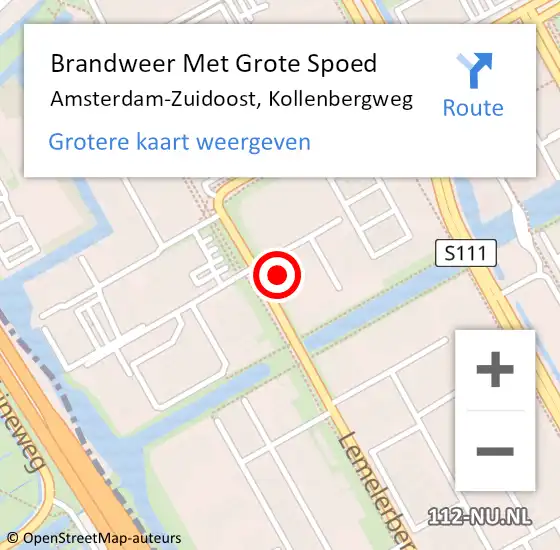 Locatie op kaart van de 112 melding: Brandweer Met Grote Spoed Naar Amsterdam-Zuidoost, Kollenbergweg op 1 november 2021 11:43