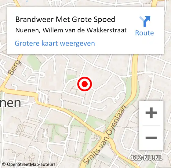 Locatie op kaart van de 112 melding: Brandweer Met Grote Spoed Naar Nuenen, Willem van de Wakkerstraat op 1 november 2021 11:43