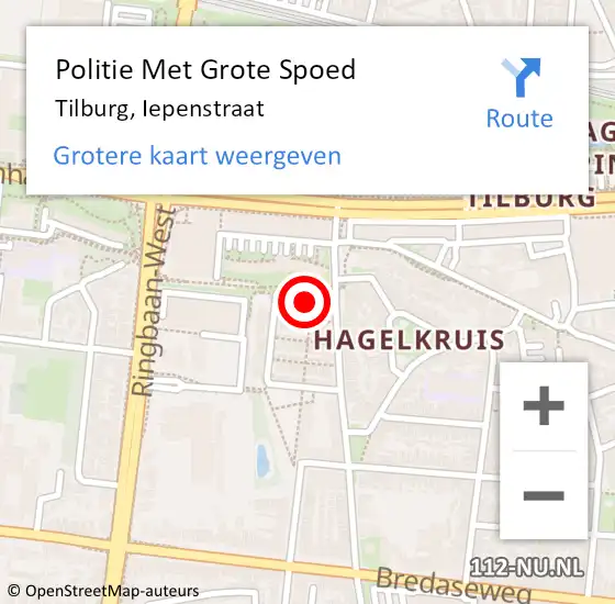 Locatie op kaart van de 112 melding: Politie Met Grote Spoed Naar Tilburg, Iepenstraat op 1 november 2021 11:48