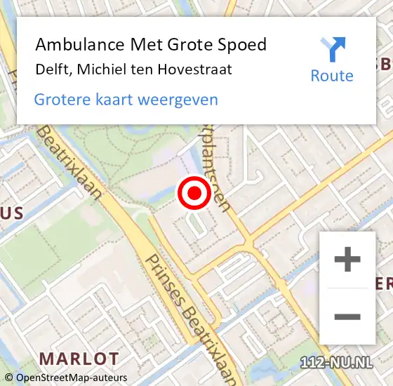 Locatie op kaart van de 112 melding: Ambulance Met Grote Spoed Naar Delft, Michiel ten Hovestraat op 1 november 2021 11:52