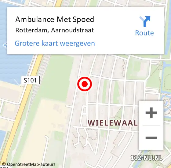 Locatie op kaart van de 112 melding: Ambulance Met Spoed Naar Rotterdam, Aarnoudstraat op 1 november 2021 12:15