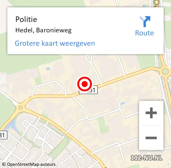 Locatie op kaart van de 112 melding: Politie Hedel, Baronieweg op 1 november 2021 12:29