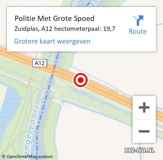 Locatie op kaart van de 112 melding: Politie Met Grote Spoed Naar Zuidplas, A12 hectometerpaal: 19,7 op 1 november 2021 12:44