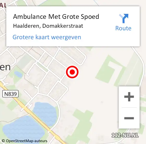 Locatie op kaart van de 112 melding: Ambulance Met Grote Spoed Naar Haalderen, Domakkerstraat op 1 november 2021 12:45