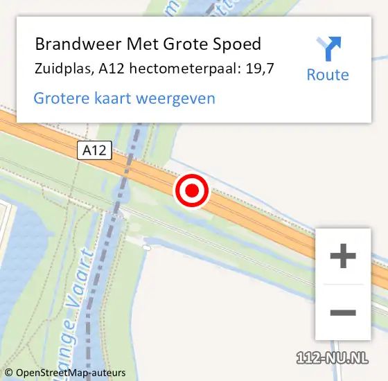 Locatie op kaart van de 112 melding: Brandweer Met Grote Spoed Naar Zuidplas, A12 hectometerpaal: 19,7 op 1 november 2021 13:01