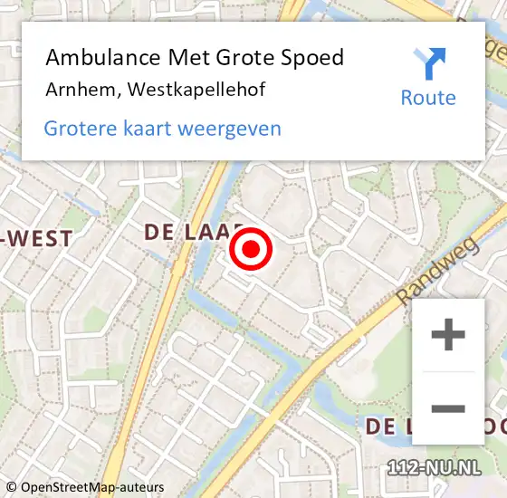 Locatie op kaart van de 112 melding: Ambulance Met Grote Spoed Naar Arnhem, Westkapellehof op 1 november 2021 13:03