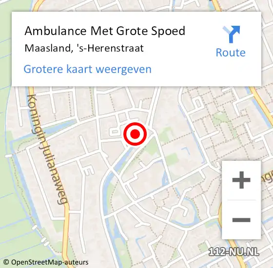 Locatie op kaart van de 112 melding: Ambulance Met Grote Spoed Naar Maasland, 's-Herenstraat op 1 november 2021 13:14