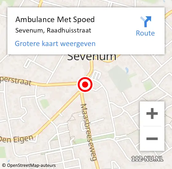 Locatie op kaart van de 112 melding: Ambulance Met Spoed Naar Sevenum, Raadhuisstraat op 27 juni 2014 20:39