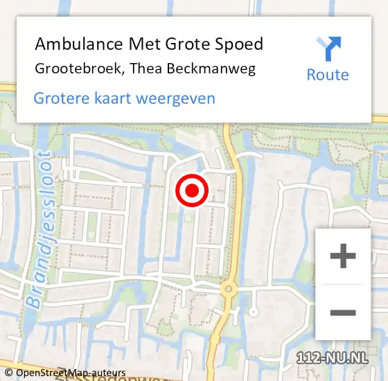 Locatie op kaart van de 112 melding: Ambulance Met Grote Spoed Naar Grootebroek, Thea Beckmanweg op 1 november 2021 13:44