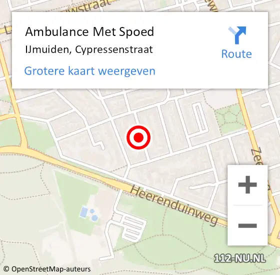 Locatie op kaart van de 112 melding: Ambulance Met Spoed Naar IJmuiden, Cypressenstraat op 1 november 2021 13:58