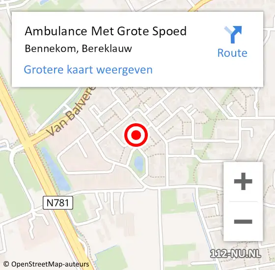 Locatie op kaart van de 112 melding: Ambulance Met Grote Spoed Naar Bennekom, Bereklauw op 1 november 2021 14:05