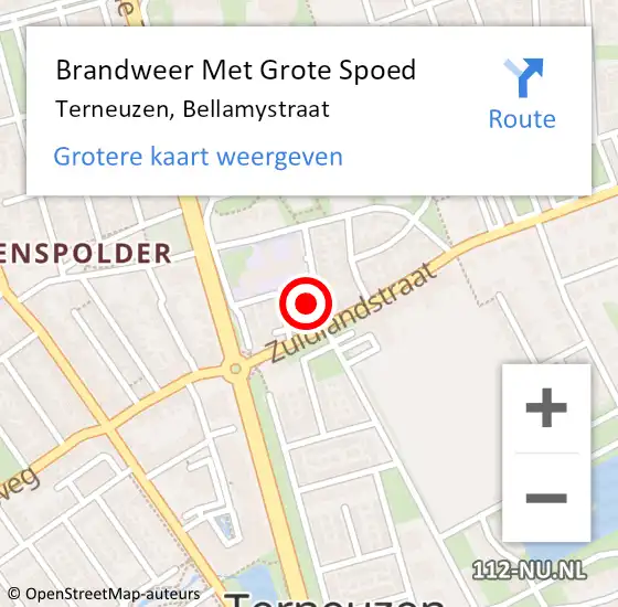 Locatie op kaart van de 112 melding: Brandweer Met Grote Spoed Naar Terneuzen, Bellamystraat op 1 november 2021 15:11