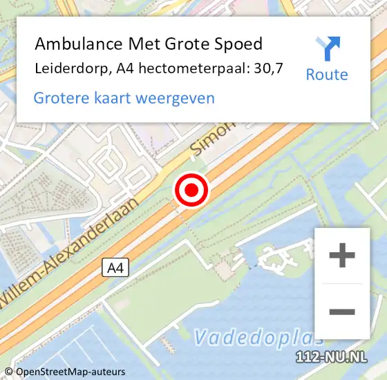 Locatie op kaart van de 112 melding: Ambulance Met Grote Spoed Naar Leiderdorp, A4 hectometerpaal: 30,7 op 1 november 2021 15:13