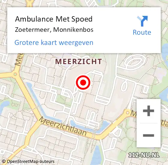 Locatie op kaart van de 112 melding: Ambulance Met Spoed Naar Zoetermeer, Monnikenbos op 1 november 2021 15:16