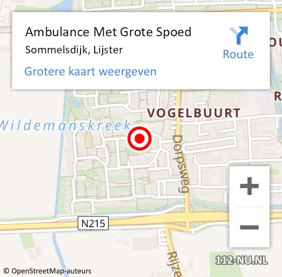 Locatie op kaart van de 112 melding: Ambulance Met Grote Spoed Naar Sommelsdijk, Lijster op 1 november 2021 15:26