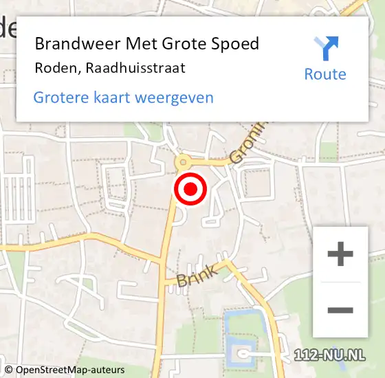 Locatie op kaart van de 112 melding: Brandweer Met Grote Spoed Naar Roden, Raadhuisstraat op 1 november 2021 15:39