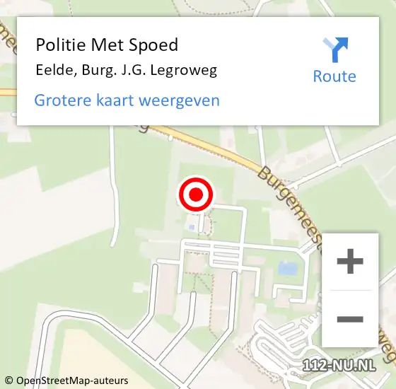 Locatie op kaart van de 112 melding: Politie Met Spoed Naar Eelde, Burg. J.G. Legroweg op 1 november 2021 16:04