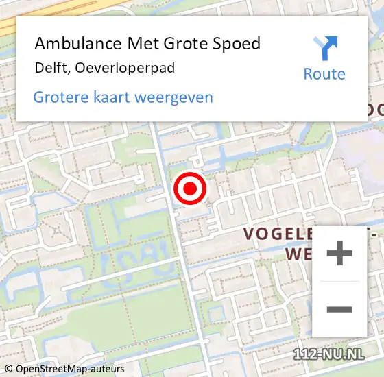 Locatie op kaart van de 112 melding: Ambulance Met Grote Spoed Naar Delft, Oeverloperpad op 1 november 2021 16:26