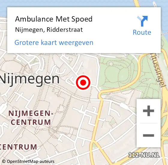 Locatie op kaart van de 112 melding: Ambulance Met Spoed Naar Nijmegen, Ridderstraat op 1 november 2021 16:41
