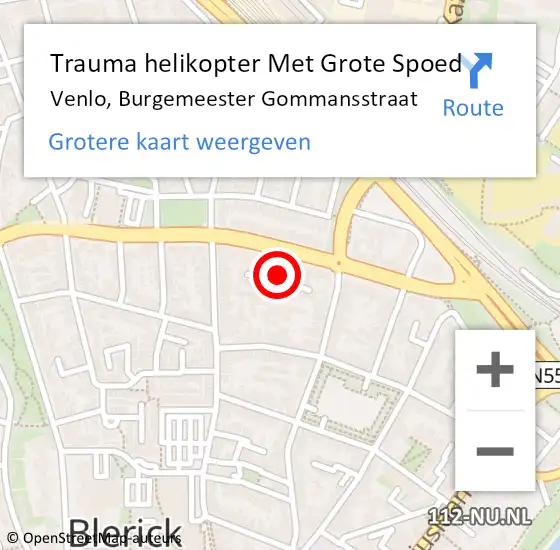 Locatie op kaart van de 112 melding: Trauma helikopter Met Grote Spoed Naar Venlo, Burgemeester Gommansstraat op 1 november 2021 17:32