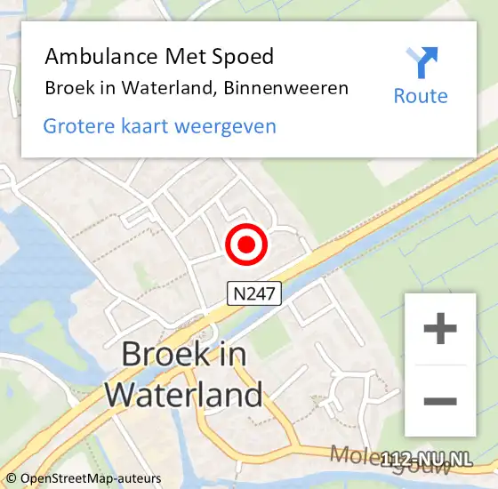 Locatie op kaart van de 112 melding: Ambulance Met Spoed Naar Broek in Waterland, Binnenweeren op 1 november 2021 17:32