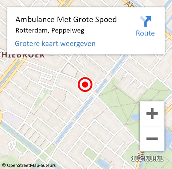 Locatie op kaart van de 112 melding: Ambulance Met Grote Spoed Naar Rotterdam, Peppelweg op 1 november 2021 17:39