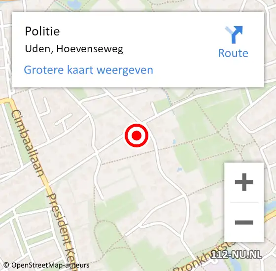 Locatie op kaart van de 112 melding: Politie Uden, Hoevenseweg op 1 november 2021 17:59