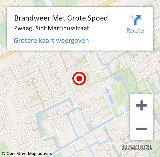 Locatie op kaart van de 112 melding: Brandweer Met Grote Spoed Naar Zwaag, Sint Martinusstraat op 1 november 2021 18:24