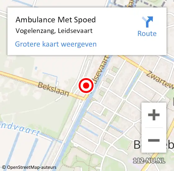 Locatie op kaart van de 112 melding: Ambulance Met Spoed Naar Vogelenzang, Leidsevaart op 1 november 2021 18:25