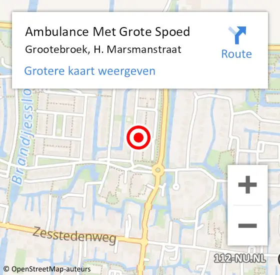 Locatie op kaart van de 112 melding: Ambulance Met Grote Spoed Naar Grootebroek, H. Marsmanstraat op 1 november 2021 18:30