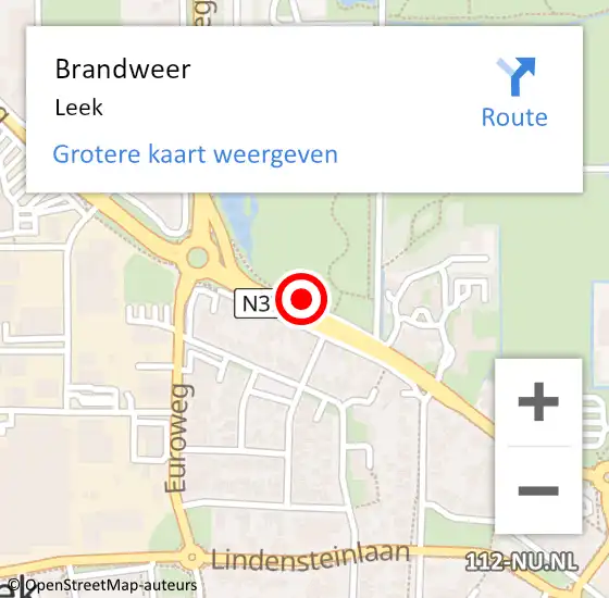 Locatie op kaart van de 112 melding: Brandweer Leek op 1 november 2021 18:44