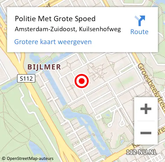 Locatie op kaart van de 112 melding: Politie Met Grote Spoed Naar Amsterdam-Zuidoost, Kuilsenhofweg op 1 november 2021 19:19