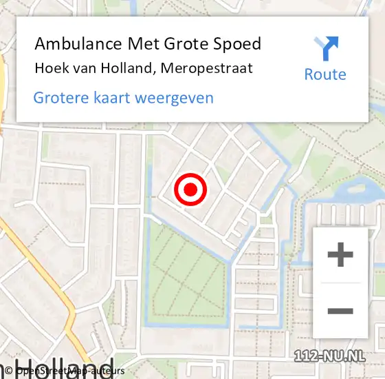 Locatie op kaart van de 112 melding: Ambulance Met Grote Spoed Naar Hoek van Holland, Meropestraat op 1 november 2021 20:01