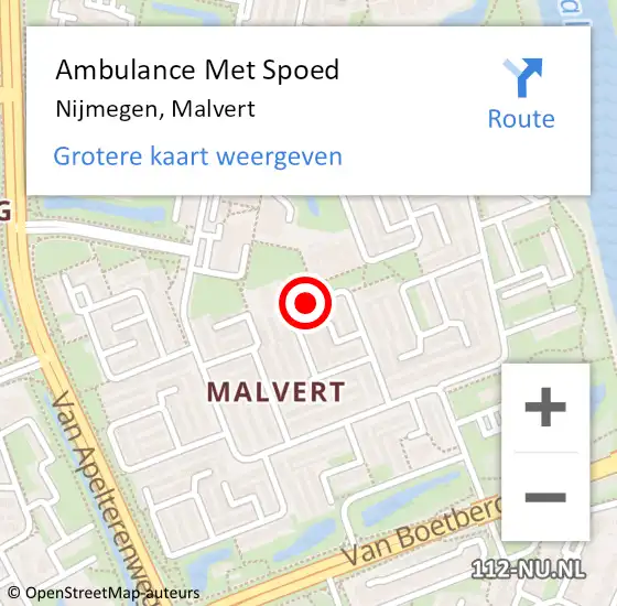 Locatie op kaart van de 112 melding: Ambulance Met Spoed Naar Nijmegen, Malvert op 1 november 2021 20:04