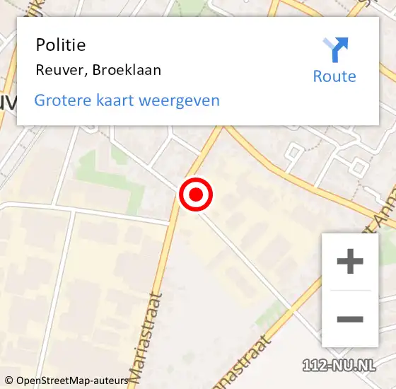 Locatie op kaart van de 112 melding: Politie Reuver, Broeklaan op 1 november 2021 20:14