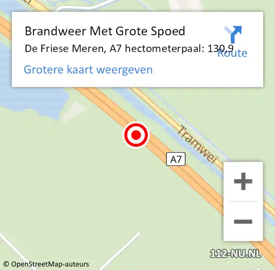 Locatie op kaart van de 112 melding: Brandweer Met Grote Spoed Naar De Friese Meren, A7 hectometerpaal: 130,9 op 1 november 2021 20:15