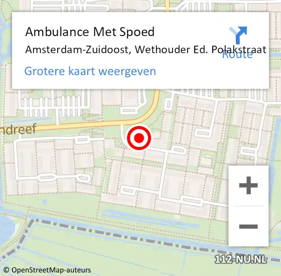 Locatie op kaart van de 112 melding: Ambulance Met Spoed Naar Amsterdam-Zuidoost, Wethouder Ed. Polakstraat op 1 november 2021 20:28