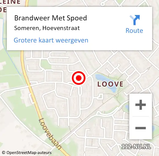 Locatie op kaart van de 112 melding: Brandweer Met Spoed Naar Someren, Hoevenstraat op 1 november 2021 20:48