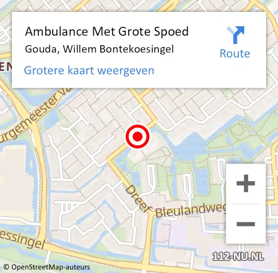 Locatie op kaart van de 112 melding: Ambulance Met Grote Spoed Naar Gouda, Willem Bontekoesingel op 1 november 2021 20:49