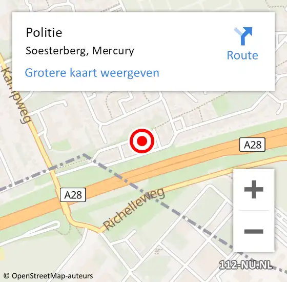 Locatie op kaart van de 112 melding: Politie Soesterberg, Mercury op 1 november 2021 21:48