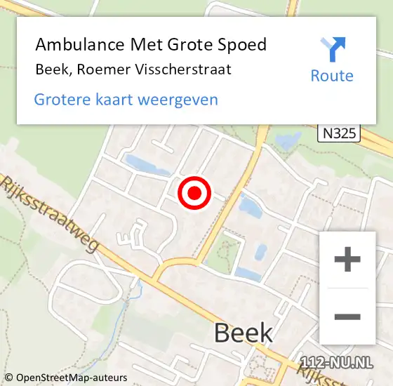 Locatie op kaart van de 112 melding: Ambulance Met Grote Spoed Naar Beek, Roemer Visscherstraat op 1 november 2021 22:03