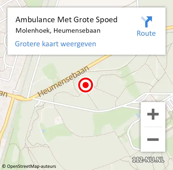 Locatie op kaart van de 112 melding: Ambulance Met Grote Spoed Naar Molenhoek, Heumensebaan op 1 november 2021 22:18