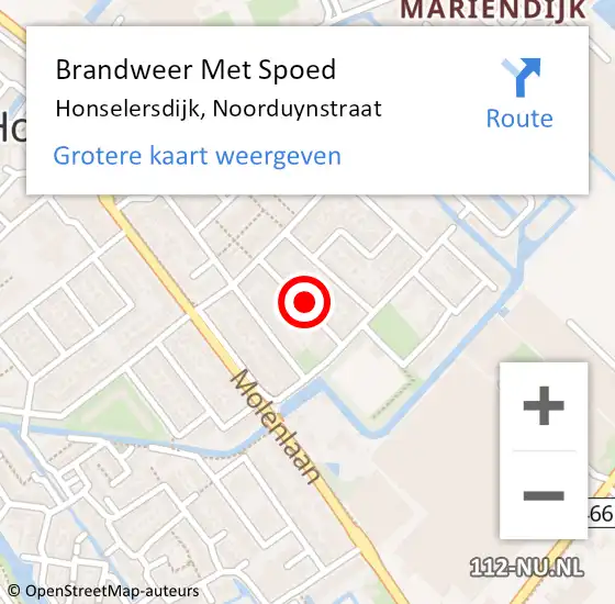 Locatie op kaart van de 112 melding: Brandweer Met Spoed Naar Honselersdijk, Noorduynstraat op 1 november 2021 22:50