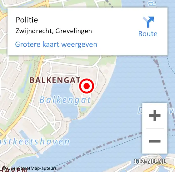 Locatie op kaart van de 112 melding: Politie Zwijndrecht, Grevelingen op 2 november 2021 00:55