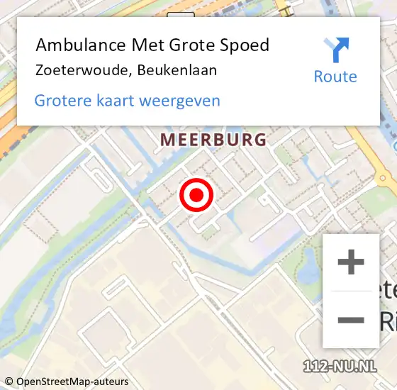 Locatie op kaart van de 112 melding: Ambulance Met Grote Spoed Naar Zoeterwoude, Beukenlaan op 2 november 2021 02:54