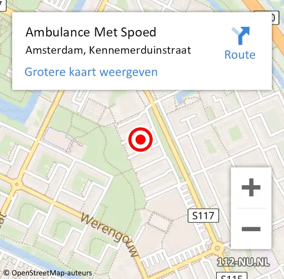 Locatie op kaart van de 112 melding: Ambulance Met Spoed Naar Amsterdam, Kennemerduinstraat op 2 november 2021 03:48