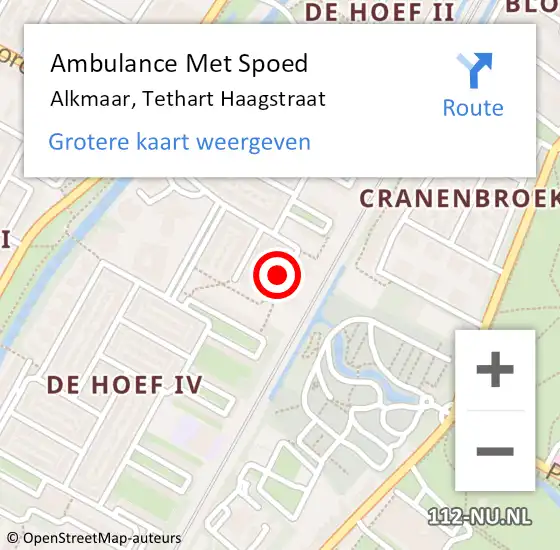 Locatie op kaart van de 112 melding: Ambulance Met Spoed Naar Alkmaar, Tethart Haagstraat op 2 november 2021 04:22