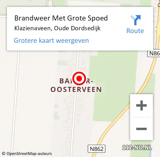 Locatie op kaart van de 112 melding: Brandweer Met Grote Spoed Naar Klazienaveen, Oude Dordsedijk op 2 november 2021 04:29